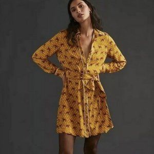 Anthropologie Forest Friends Fox Print Polka Dots Mini Shirtdress Size 8 New